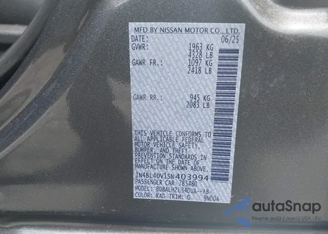 2025 Nissan Altima Sv from USA, damaged, VIN 1N4BL4DV1SN403994